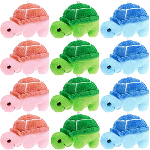 12 Pieces Mini Turtle Stuffed Toy Soft Turtle Animal Plush Toys Turtle Cute Stuffed Animal for Adults Birthday Party Decorations, Green Pink Blue, 2.76 x 3.74 Inch
