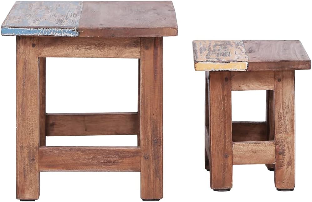 vidaXL Nesting Table Set of 2 Brown Solid Mahogany Wood Small, Large