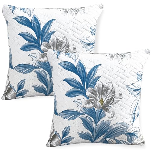 Image of HOKIPO Printed Cushion Cover 22x22 in, Celadon Blue Camellia