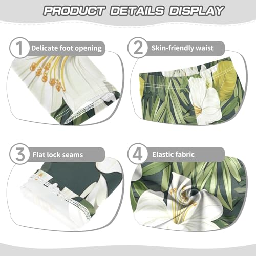 Bolaz Toddler Girls Leggings Printed Yoga Pants Leggings White Flower Green Leaves for Kids3
