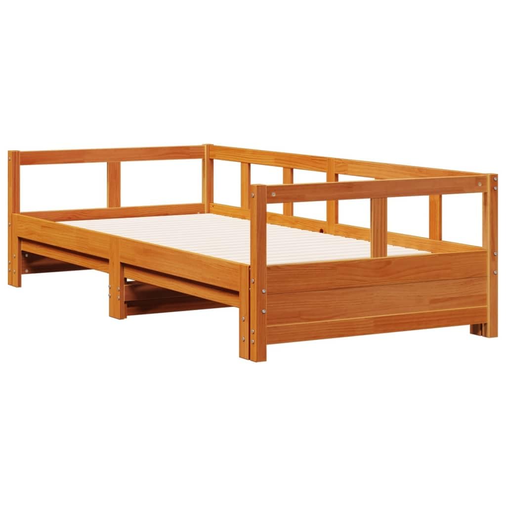 Letto da giorno in legno di pino massiccio, marrone cerato, 90 x 190 cm, con rete a doghe, estensibile come letto matrimoniale, salvaspazio per ospiti e camera da letto, struttura stabile con