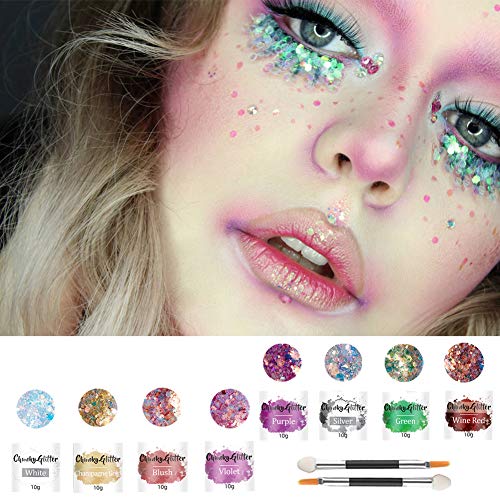 AODIGEGE Chunky Glitter 8 stuks gezichtsglitter voor nagels, pailletten glitterpoeder, haarglitter, make-up glitter, doe-het-zelf-design, voor festival decoratie muziek festival - Image 8