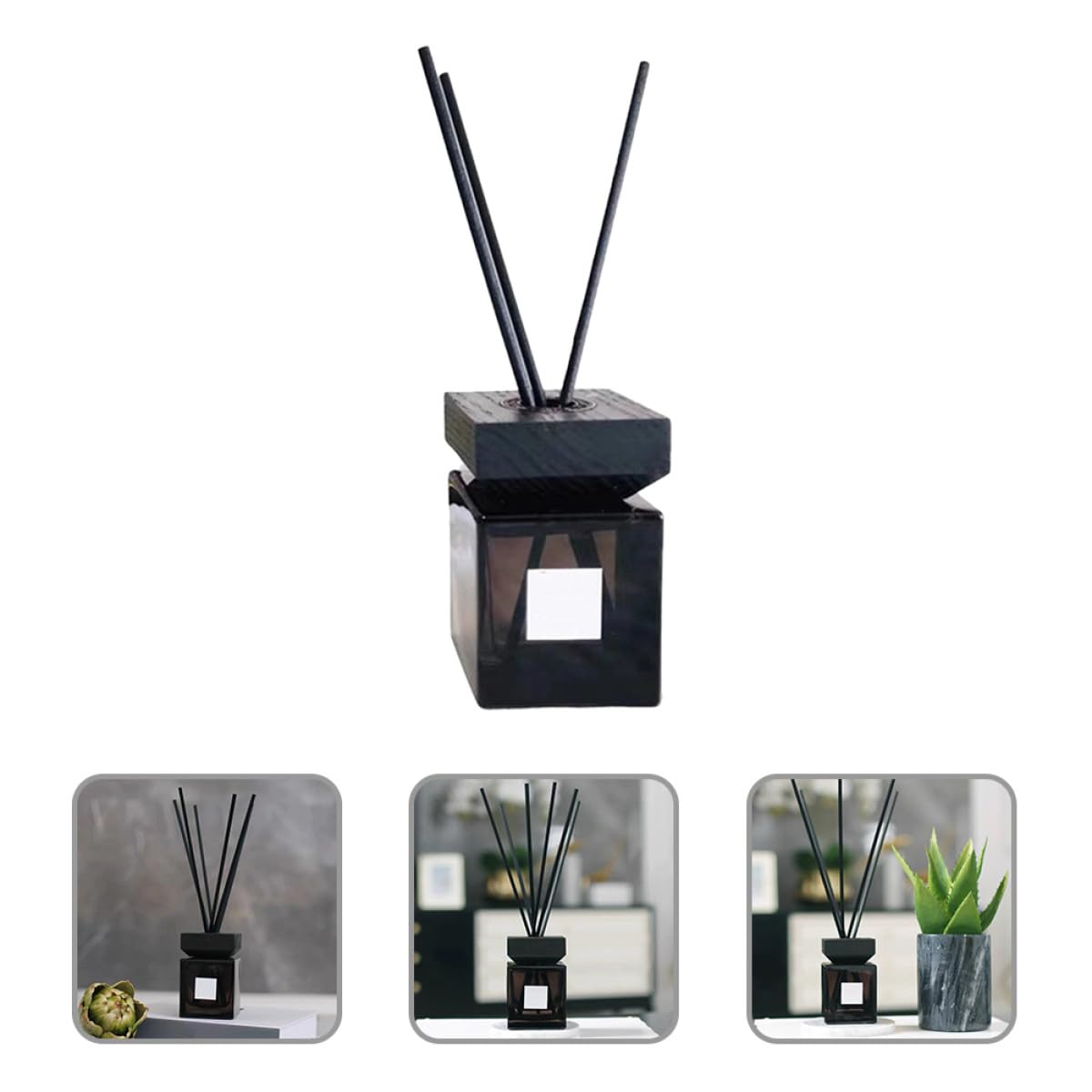 Set Bottiglie Vetro per Diffusore Aromaterapia 200ml Coperchio Legno e Bastoncini Rattan, Contenitore Profumo Ricaricabile per Bagno e Soggiorno