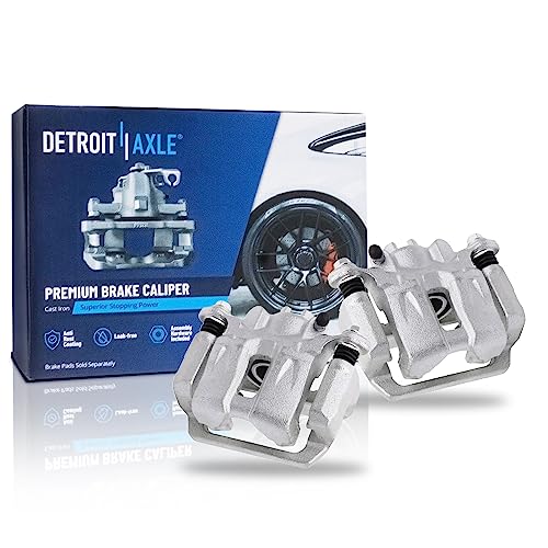 Image of Detroit Axle - 12.21 inch (313mm) Rear Drilled Brake Rotors Calipers | w /Brackets Ceramic Pads Replacement for 2005-2010 Honda Odyssey - 6pc Set