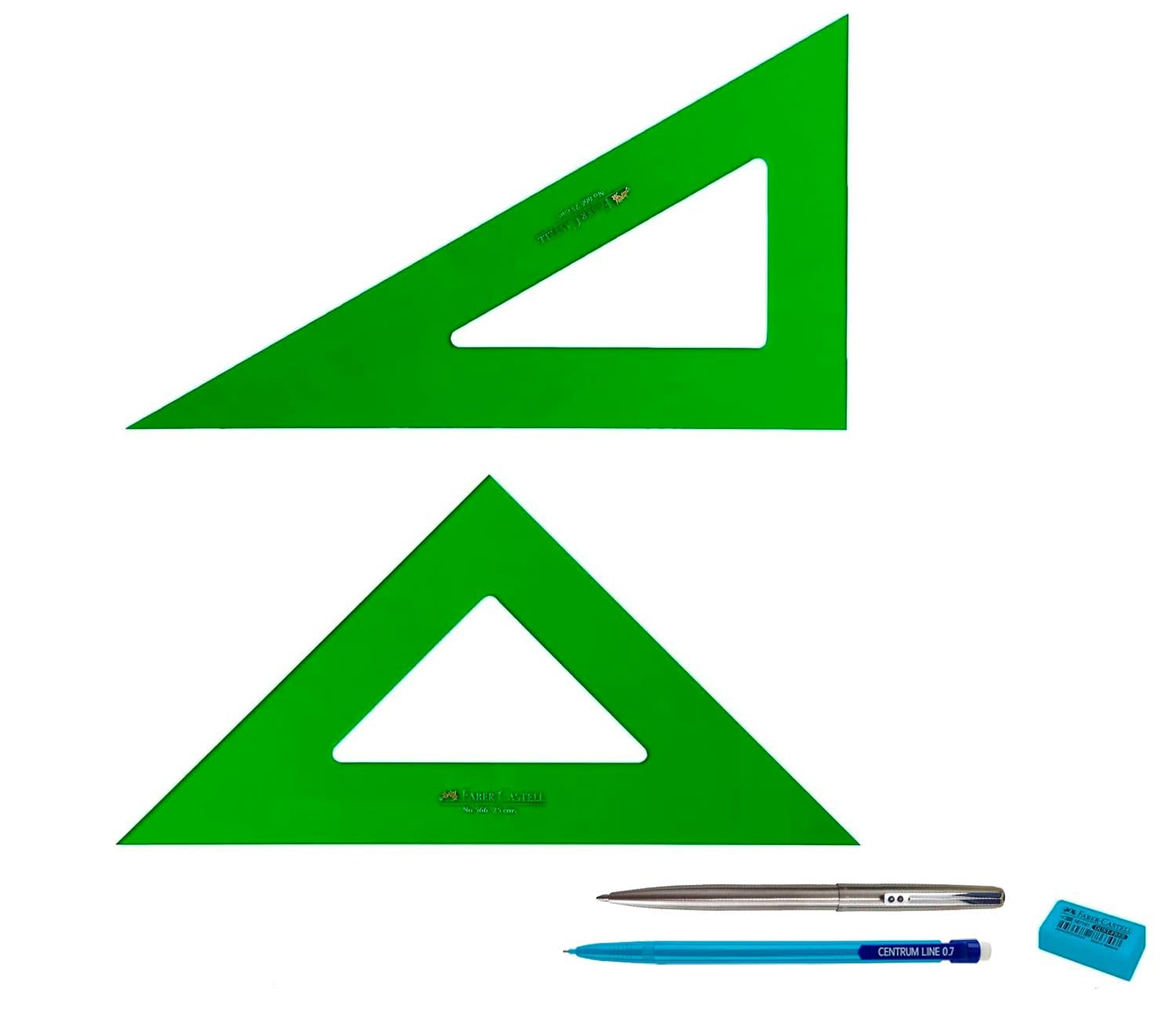 PACK LOTE Faber Castell Técnico - Escuadra 566-25 Cms + Cartabón 666-25 Cms + REGALO