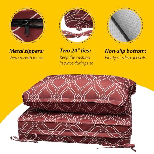 Image of AAAAAcessories Outdoor Seat Cushions for Chairs, Fade-Resistant, Waterproof Patio Furniture Replacement Cushions, 23.5 inch x 25.5 inch x 5 inch + 23.5 inch x 13.5 inch, Set of 2, Clay Red Vine Trellis