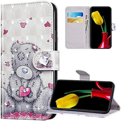 JAWSEU Case Compatible with Huawei Honor 8C, Bling Glitter Sparkly Diamonds Cute Pattern PU Leather Flip Wallet Front and Back Protective Cover with Card Holders Magnetic Closure Stand Case,#2