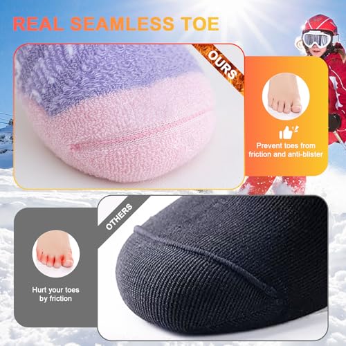 Cirorld 2 Paar Skisocken aus Merinowolle für Damen Herren, Wärmende Wolle Thermosocken Dicke Wintersocken für Kaltes Wetter, Schnee, Skifahren, Snowboarden, Rosa&Violett 35-38