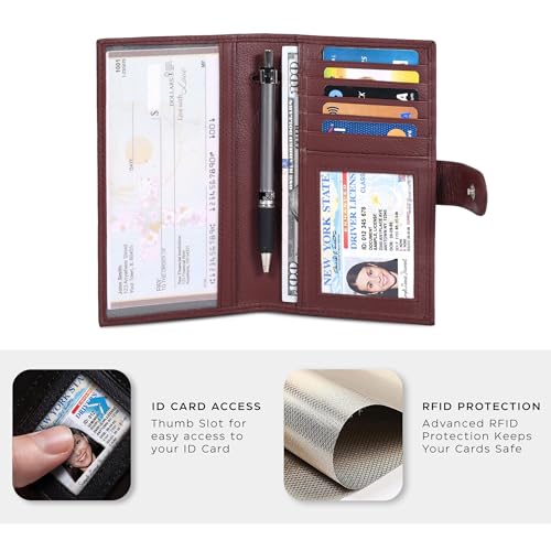 Image of Oak Leathers Checkbook Cover Slim Minimalist For Men with RFID Blocking Credit Card Holder Wallet (Hazel)