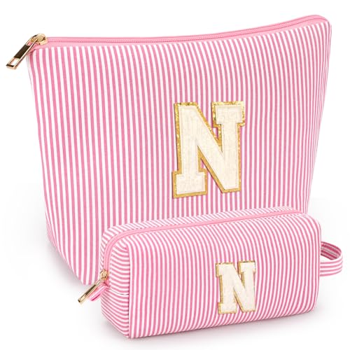 2 PCS Initial Makeup Bags for Women: Cosmetic Bag for Travel Toiletry - Birthday Gifts for...