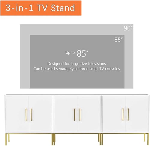 Miniatura 7 de LYNSOM Soporte de TV para TV de 85 pulgadas, centro de entretenimiento de madera con armario de almacenamiento, gabinete de TV negro, mesa consola