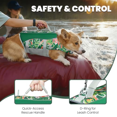 Image of VIVAGLORY Dog Life Vest Front Float Dog Swim Vest, S, Floral | Life Jacket with Chin Float & Handle for Swimming & Boating, High Visibility Adjustable for Doggy Cat Puppy