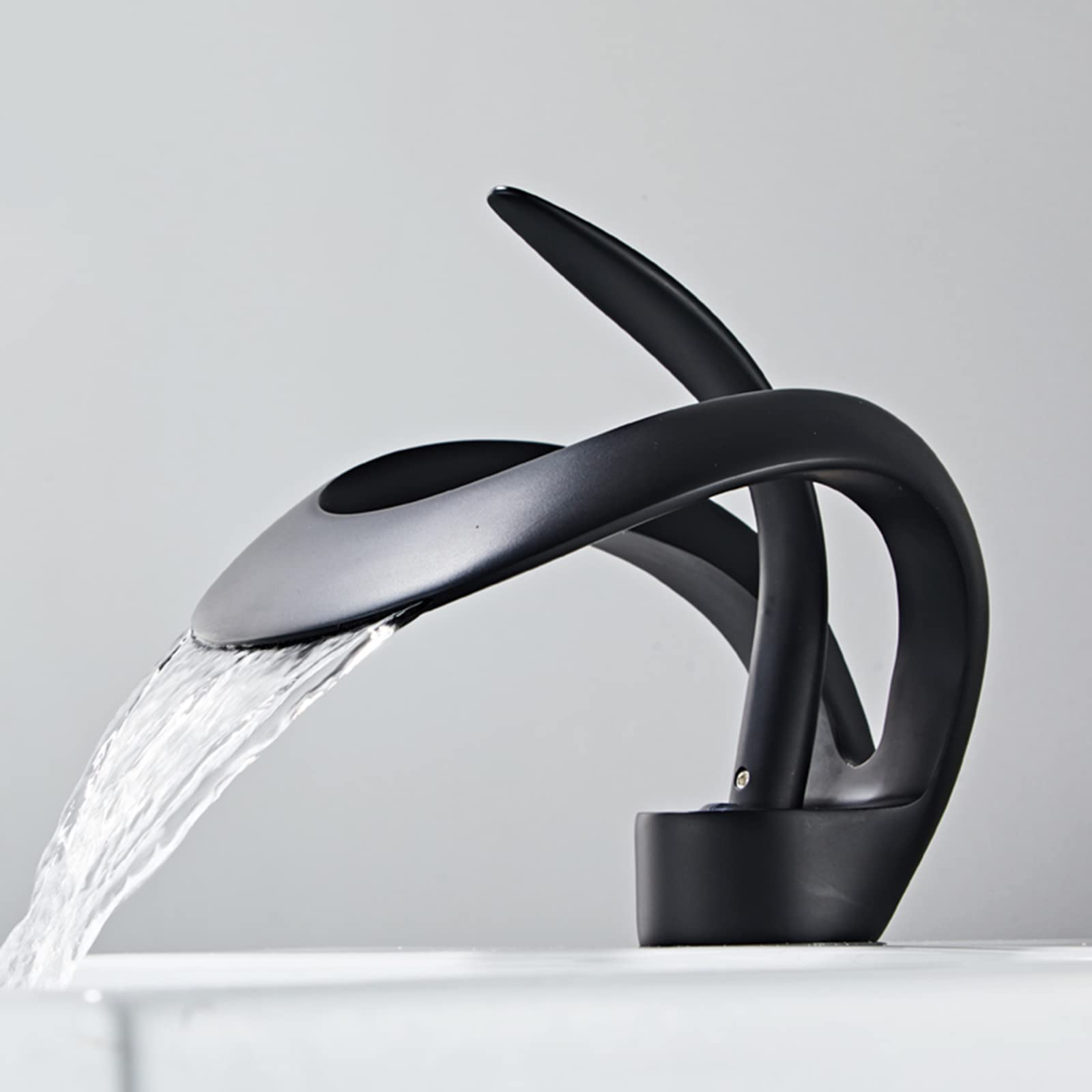 Wasserhahn Bad Schwarz, Wasserfall Waschtischarmatur Badarmaturen, Einhebel Mischbatterie Waschbeckenarmaturen,Schwarz,Normal
