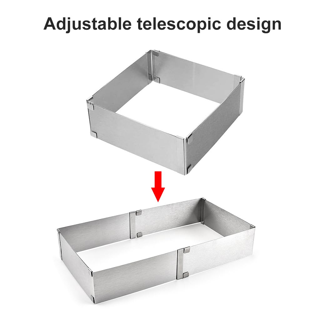 Molde Rectangular Ajustable Para Tartas - Acero Inoxidable, 50x35x8cm, Desmontable