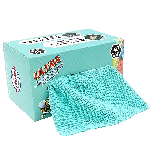 kickleen Microfiber Cleaning Cloth Lint-Free Shop Towels Reusable Bulk Rags in a Box for Home Kitchen and Car 8 Inch x 8 Inch 40 Pack with Box (Blue)
