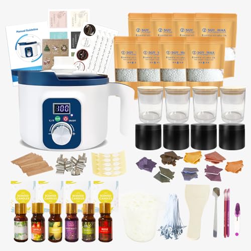 DIY Candle Making Kit with Wax Melter, Crafting Supplies, Gift Set for Adults, Beginners