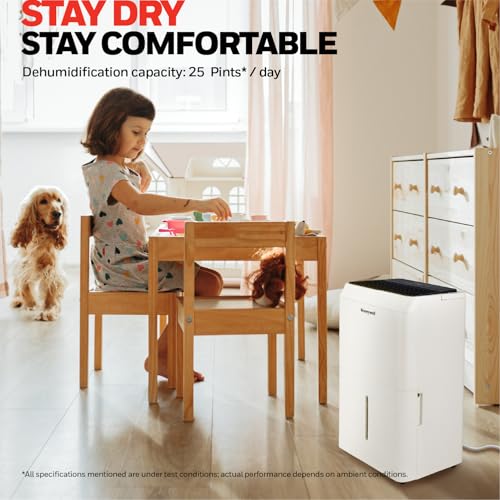 Honeywell 25-Pint ENERGY STAR Dehumidifier for 1,500 Sq Ft – Laundry Mode, Auto-Comfort Mode & Thermal Overload Protection, TPFIT25WK