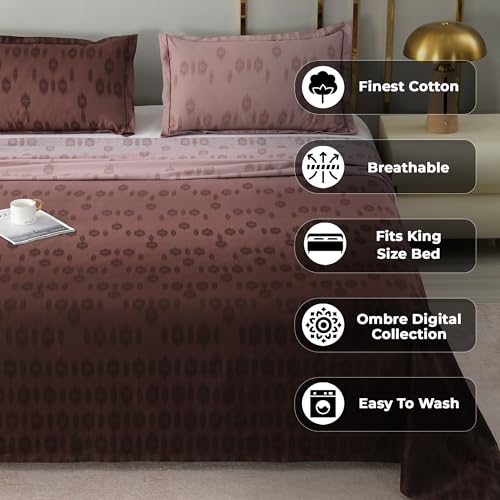Image of Story@Home Luxe 400 TC Sateen Weave 100% Cotton Bedsheet King 270 cm x 270 cm Ombre Printed Soft Flat Sheet with 2 Pillow Covers 18 x 27 Inch Burgundy-Gift Packaging