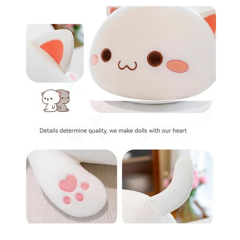 Image of Peach Goma Cat Plush - Soft Cat Plush Pillow - Adorable Grey Goma & White Peach Stuffed Animal Toy, Perfect for Cuddling, Decor, Gifts for Kids, Boyfriend, Girlfriend - Elegant Plush - 40cm