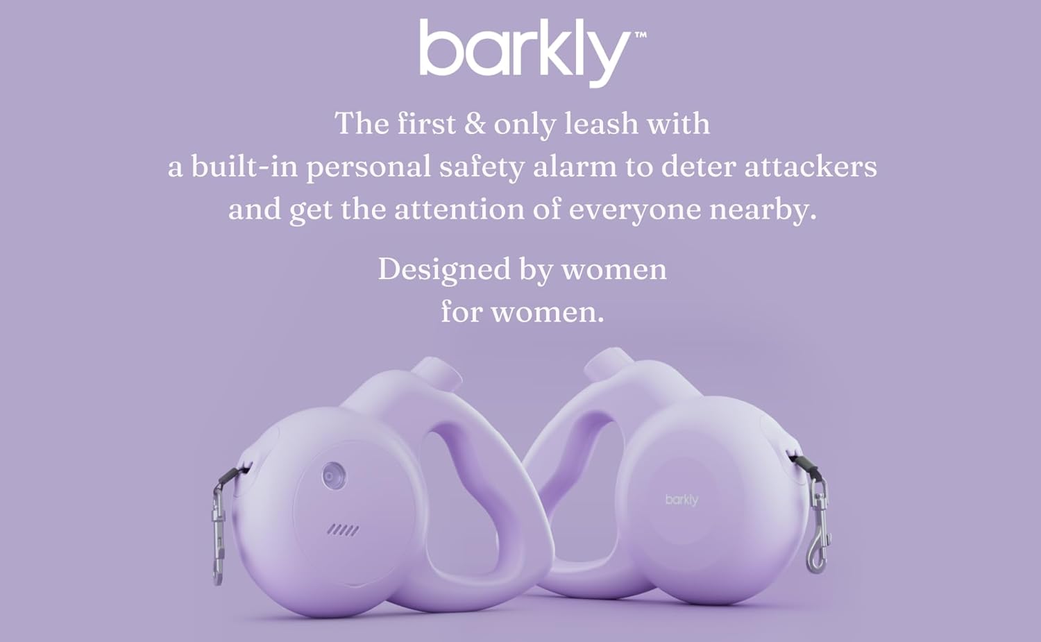 The Barkly Dog Leash with Built in Personal Safety Alarm | Loud Siren and Strobe Light | 13' Retractable Tangle-Free Leash (Dogs up to 44 lbs, Lilac)