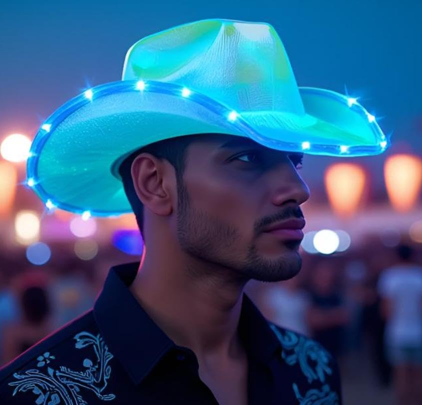 Image of Unisex Cowboy Hat Light Up Flashing LED Brim Fun Light Up Hat For Disco Party Halloween Costume