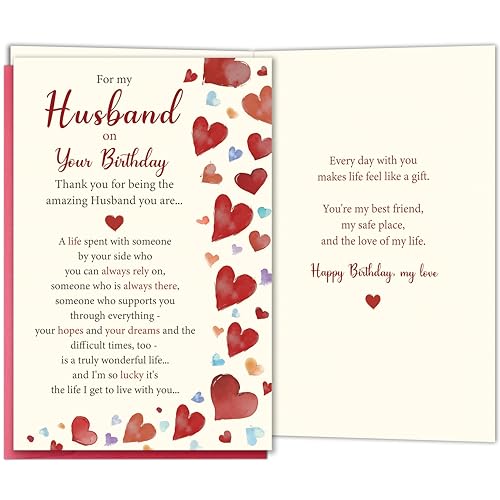 YIWANSIN Birthday Card for Husband, Romantic Birthday Card Gift for Husband from Wife, Heartfelt Love Message Cards for Men