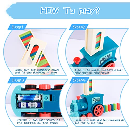 Domino Train Set,Electric Domino Blocks Set,Creative Automatic Domino Train Toy With Lights & Sounds,Fun & Colorful Domino Rally Train Building Stacking Toy For Kids Boys (180 Dominoes, Blue) #TOP4