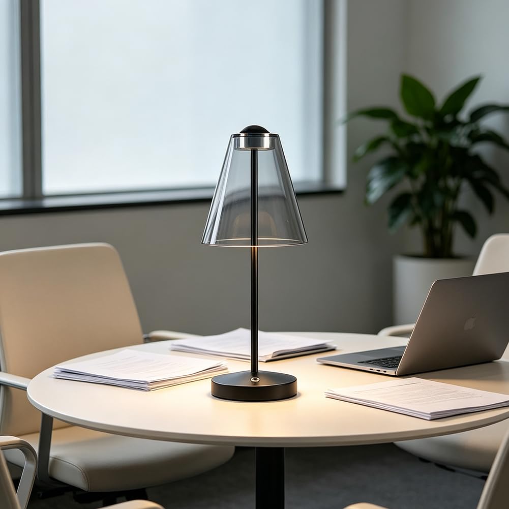 Akku Tischlampe Kabellose 3000K Dimmbar Tischleuchte USB Aufladbar LED Touch Schalter Nachttischlampe Batteriebetrieben Warmes Licht 2 Helligkeitsstufen Metalllampe Schwarz für Esszimmer Terrasse