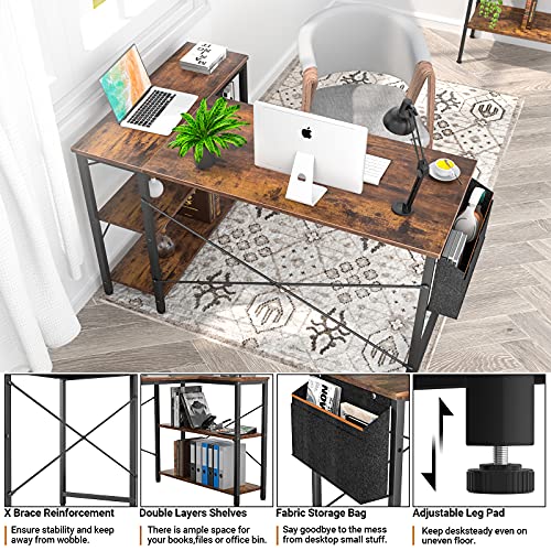Homieasy Small L Shaped Computer Desk, 47 Inch L-Shaped Corner Desk With Reversible Storage Shelves For Home Office Workstation, Modern Simple Style Writing Desk Table With Storage Bag(Rustic Brown) #TOP3