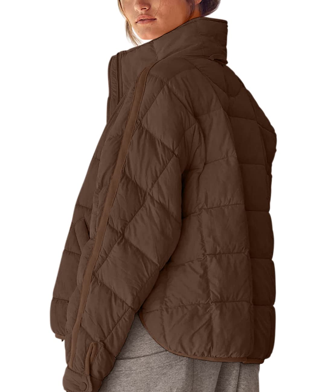 Aiopr Women's Oversized Lightweight Down Coat Long Sleeve Zip Packable Short Puffer Jackets