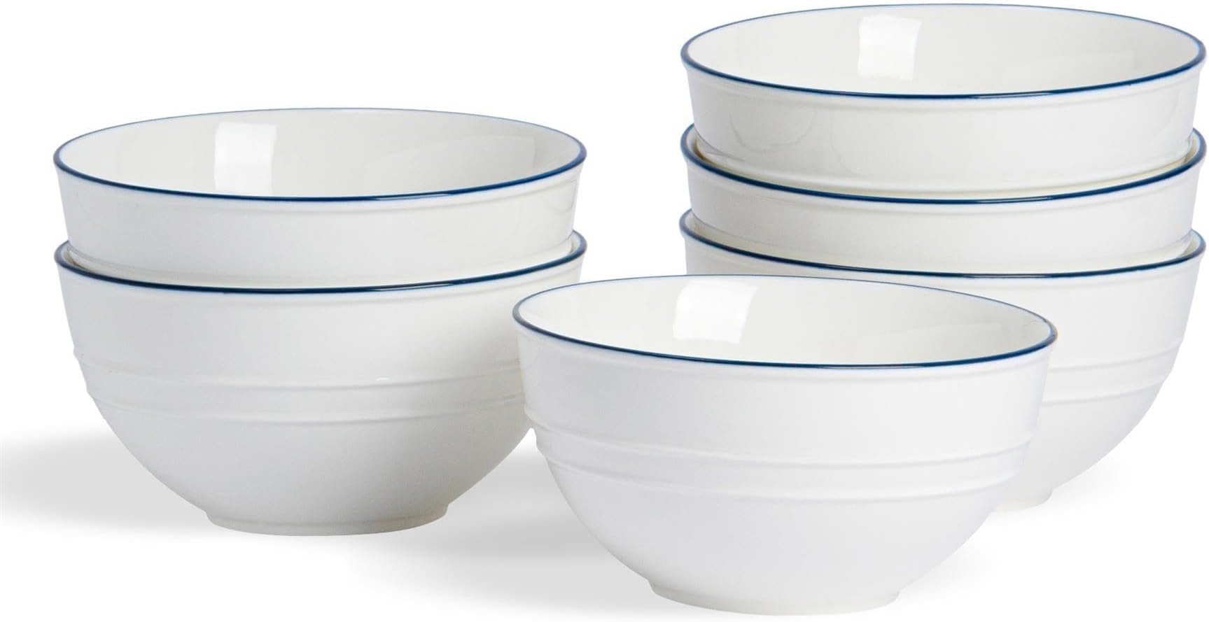 Farmhouse Cereal Bowls 6 Inch (15cm) - Set of 6 White Porcelain Rustic Country Cottage Deep Bowls for Cereal, Porridge & Ice Cream