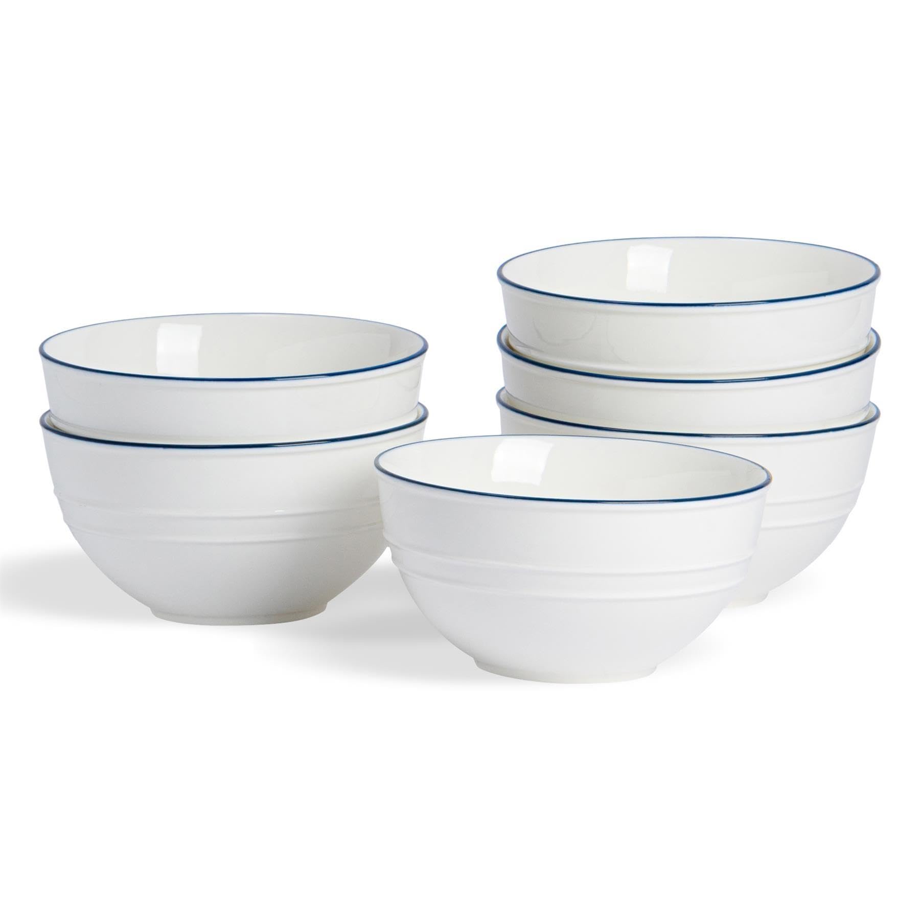 Nicola Spring White Farmhouse Cereal Bowls 6 Inch (15Cm) - Set Of 6 Porcelain Rustic Country Cottage Deep Bowls For Cereal, Porridge & Ice Cream