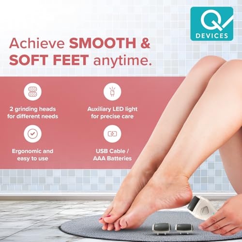 Image of Q DEVICES Electric Foot Callus Remover - Rechargeable Pedicure Tool with 2 Grinding Heads, Waterproof & Travel-Friendly Design for Smooth, Soft Feet