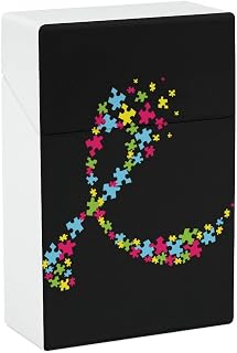 Autism Awareness with Ribbon Cigarette Case Smoking Box Pocket Holder Lightweight Match Coin Pouch for Men Women