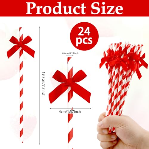 24 pitillos de papel rojo con moño, 7.7 pulg miniatura 2
