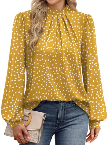 Image of WIHOLL Long Sleeve Shirts for Women Mock Neck Tops Pleated Front Blouses Dressy Casual Spring Fall Clothes 2026 Fashion