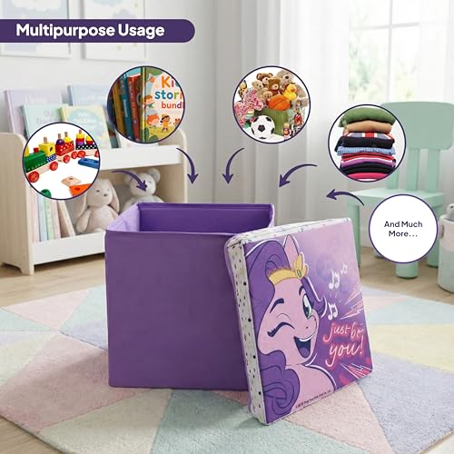 Image of Kudos Kids My lLittle Pony Print Foldable Storage Box | Non-Woven Fabric Toy Storage Basket | Multipurpose Clothes & Laundry Organizer with Lid (Purple)