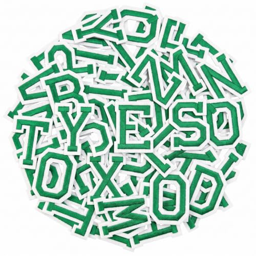 Jongdari Iron on Letters 52 Pcs Alphabet Patches with Ironed Adhesive Decorate Repair Patches for Shirts Jackets Hats Jeans Shoes Bags(Green)