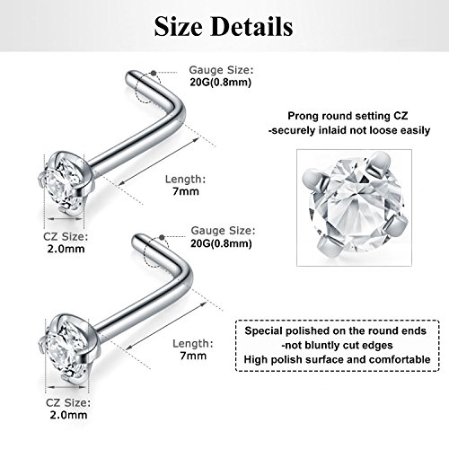 Briana Williams Nose Studs Nose Rings for Women 18G 20G Corkscrew Nose Ring Stainless Steel Nose Screw Studs Nose Rings Studs Surgical Steel Nostril Nose Piercing Jewelry3