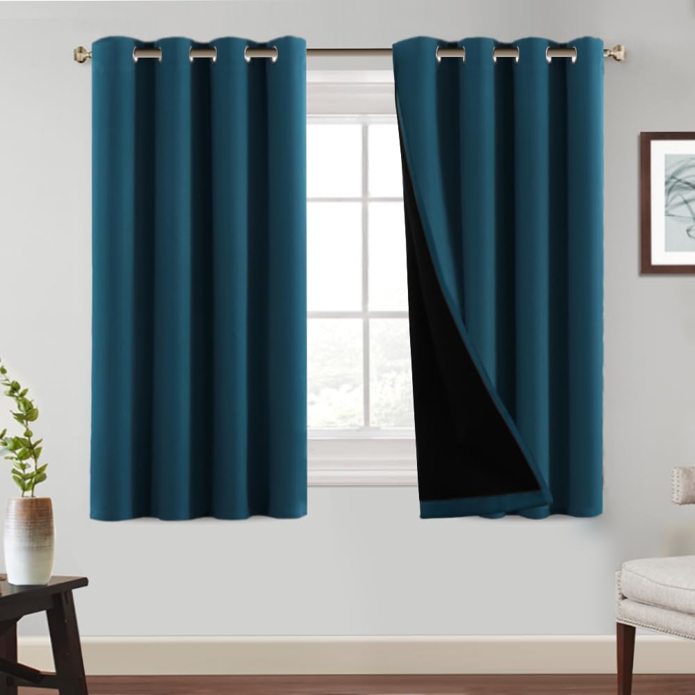 PrinceDeco 100% Blackout Curtains Noise Reducing and Heat Blocking Drapes for Windows Thermal Insulated Solid Grommet Blackout Curtains for Bedroom/