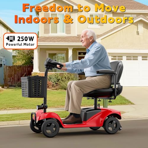 Four-Wheel Electric Mobility Scooter, Senior Mobility Scooter, Foldable, Suitable for Travel, Adults and The Elderly - with Charger and Basket