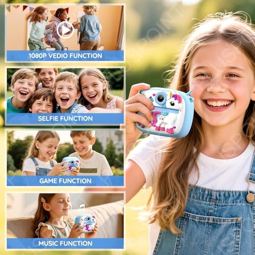 Image of PLUSPOINT Unicorn Cute Instant Print Camera for Kids, Dual Selfie Digital Camera with 1080P HD Videos Recoding, Instant Photo Printer Best Birthday Gift for Boys and Girls