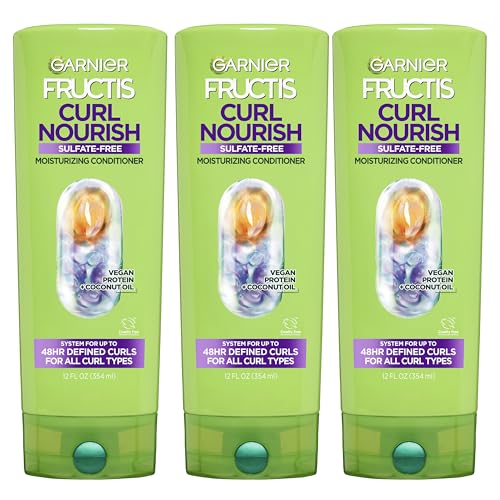 Garnier Fructis Curl Nourish Moisturizing Conditioner for Curly Hair, Plant Protein and Coconut Oil Formula, Up to 48HR of Curl Definition, Sulfate Free & Vegan, 12 Fl Oz, 3 Count (Packaging May Vary) - image 1
