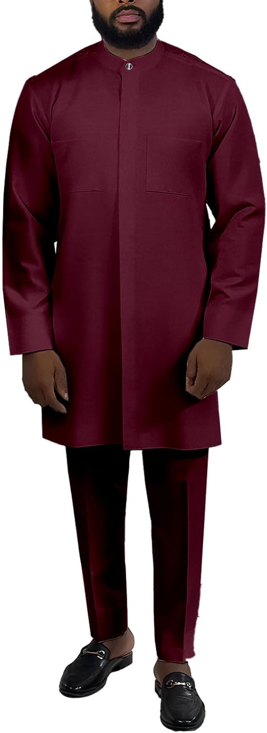 SEA&ALP African Clothing For Men Traditional Dashiki Top Shirt and Pants 2 Piece Set Outfits Casual Attire