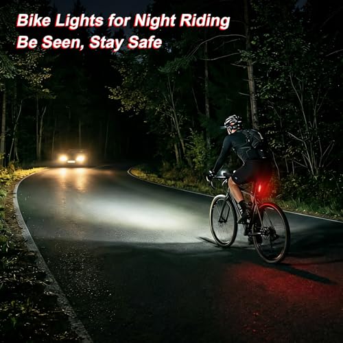 Ascher Ultra Bright USB Rechargeable Bike Light Set, Powerful Bicycle Front Headlight and Back Taillight, 4 Light Modes, Easy to Install for Men Women Kids Road Mountain Cycling Black