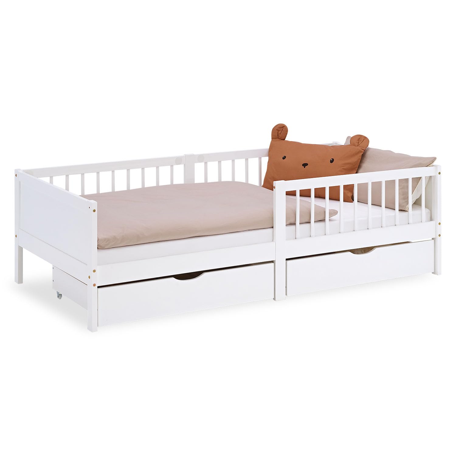 Homestyle4u Kinderbett mit Stauraum 90x200 Weiß