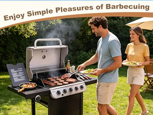 Image of Grill Replacement for Charbroil Performance 5-Burner Gas Grills 463448021 463449021 463455021 463458021, 17 inch Cast Iron Cooking Grates, Stainless Steel Heat Plates, Burner Tubes & Igniters Parts Kit
