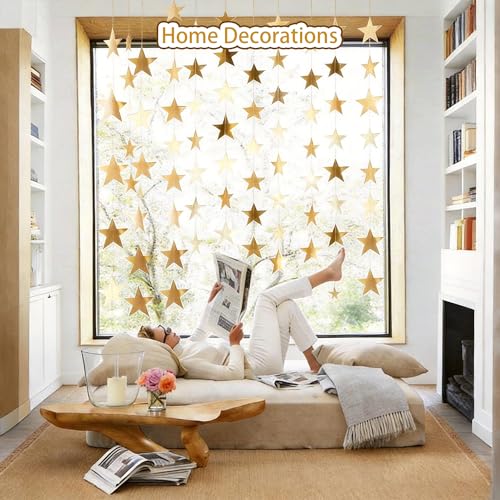 Image of Happy Birthday Decorations - Gold Star Garland Banner Party Decor | Star Streamers Hanging Banner Twinkle Backdrop for Engagement Christmas Decorations New Years Decorations 2027