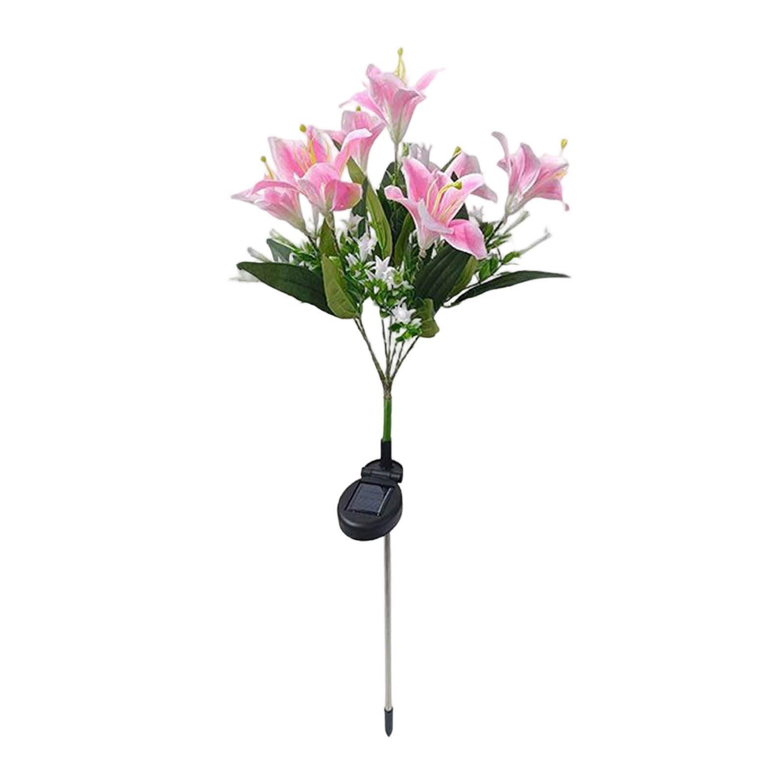 7 Heads Solar Powered Lily Flower Lights, Solar Garden Flowers Lights, Beautiful Outdoor Garden Decor with Automatic On/Off for Garden, Patio, Yard, Flower Bed and Walkway (Pink)