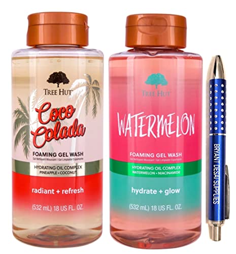 Tree Hut Coco Colada Foaming Gel Body Wash, Watermelon, 18 fl oz, Packaged with BRYANT DESAI SUPPLIES Pen